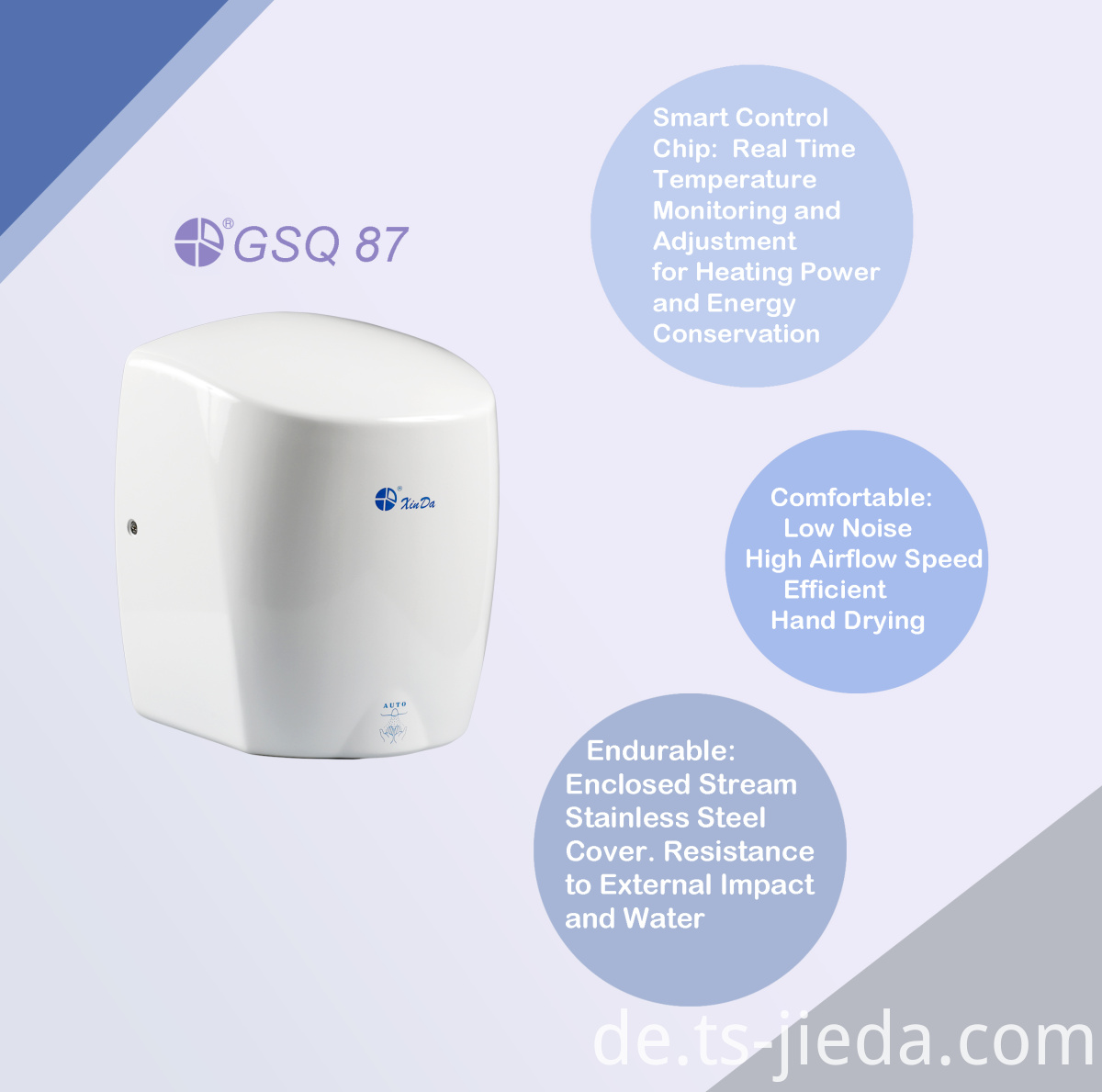 Zylindrischer Händetrockner mit Infrarotsensor Cylindrical hand dryer with infrared sensor